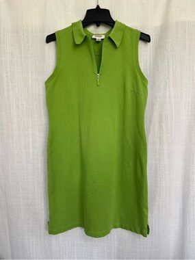 Talbots Petites Size M Sleeveless Green Polo Dress Zip Front Collared Shift